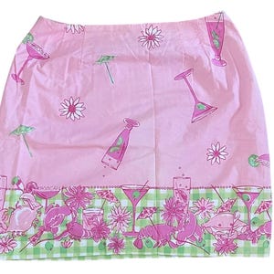 Vintage Lilly Pulitzer Sunset Pink Mixed Drinks Print Skirt Size 12