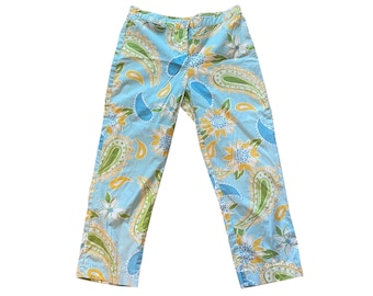 Vintage 90s Lilly Pulitzer Blue Paisley Capri Pants Size 4