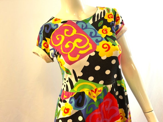 Vintage 80s Printed Knit Mini Dress by Adrienne V… - image 2