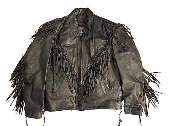 Vintage 90s Black Leather Motorcycle Jacket with … - image 5