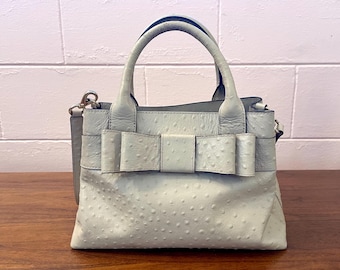 KATE SPADE LEATHER $395 ostrich TOTE HARMONY VALENCIA ROAD  kate spade Cream Ostrich-Embossed Satchel with Gold Chain Accents main image 1
