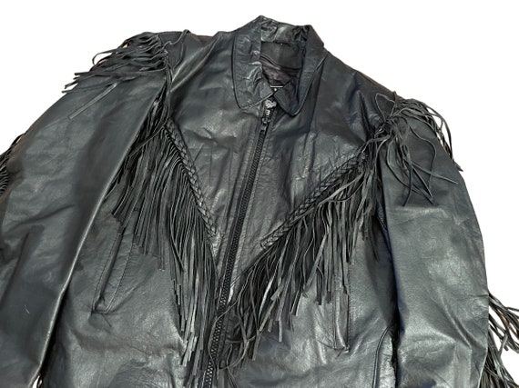 Vintage 90s Black Leather Motorcycle Jacket with … - image 3