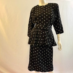Vintage 80s Does 40s 3PC Polka Dot Peplum Suit