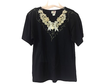 Vintage 1980s Embellished V Neck Tee by Cactus of California