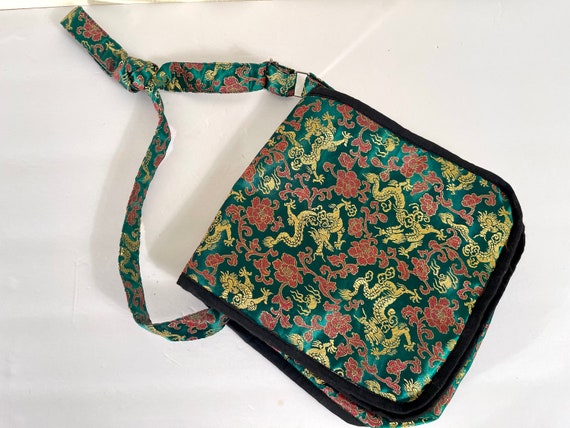 Vintage 1990s Green Satin Brocade Dragon Purse - image 3