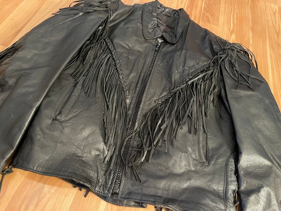 Vintage 90s Black Leather Motorcycle Jacket with … - image 7