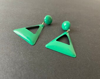 Vintage 80s Mod Geometric Tri Shaped Dangle Earrings