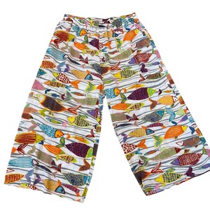Vintage Y2K Jams World Pull On Rayon Cropped Wide Leg Pant Unisex Size XL Rainbow Fish Print