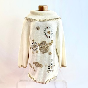 Vintage 80s Bejeweled Bedazzled Cowl Neck Sweater