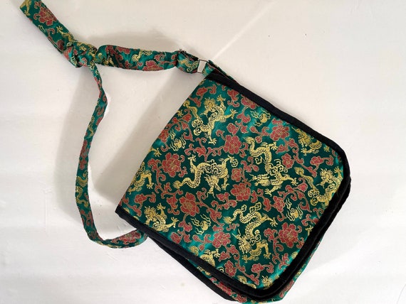 Vintage 1990s Green Satin Brocade Dragon Purse - image 2