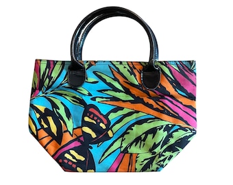 Vintage Y2K Black Botanical Taffeta Top Handle Bag