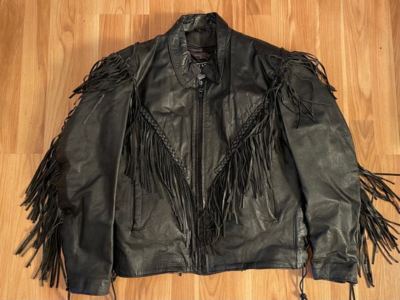 Vintage 90s Black Leather Motorcycle Jacket with … - image 9