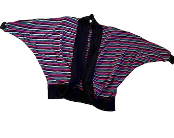 Vintage 80s Striped Doleman Sleeve Sweater By LA Colors OSFM