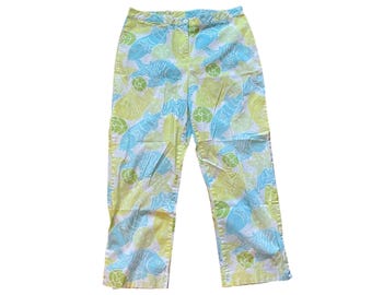 Vintage 90s Lilly Pulitzer Blue Fish Capri Pants Size 8