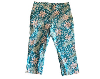 Vintage  Lilly Pulitzer Blue Panther Cotton Printed Capri Pants Size 14