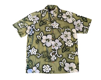 Vintage 90s Men’s Short Sleeve Hibiscus Hawaiian Shirt Size Large