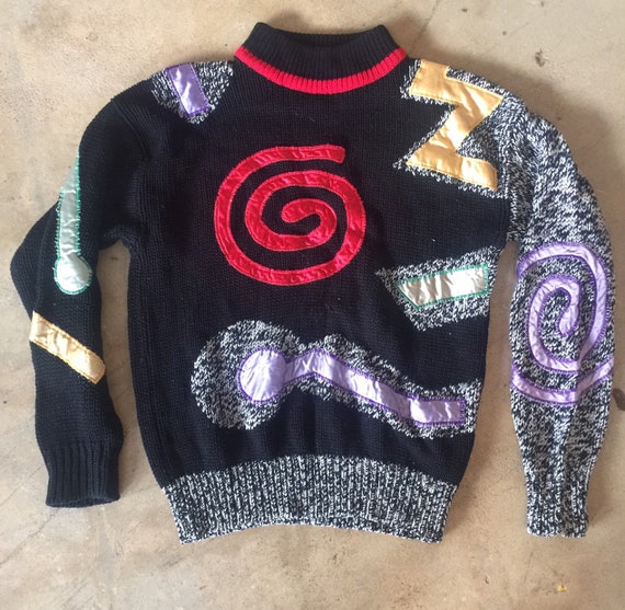 80s Vintage Memphis Inspired Appliquéd Sweater - image 2