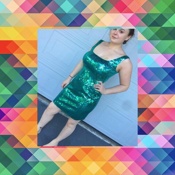 1980s Green Sequin Tank Dress