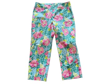 Vintage 90s Lilly Pulitzer Roses Cotton Printed Capri Pants Size 8