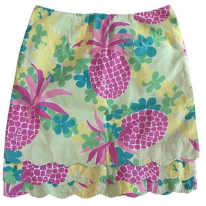 Vintage Lilly Pulitzer Pink Pineapple Print Scallop Hem Skirt Size 2