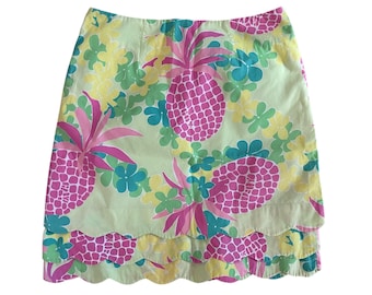 Vintage Lilly Pulitzer Pink Pineapple Print Scallop Hem Skirt Size 2