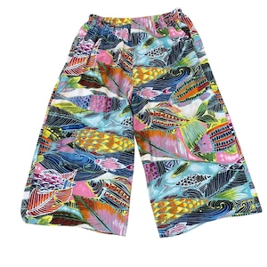 Vintage Y2K Jams World Pull On Rayon Cropped Wide Leg Pant Unisex Size XL Rainbow Bay Print