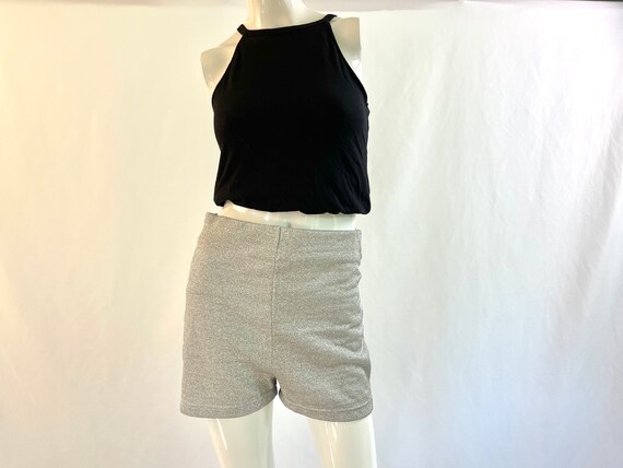 Vintage 1980s Hi-Waisted Silver Metallic Hot Shor… - image 2