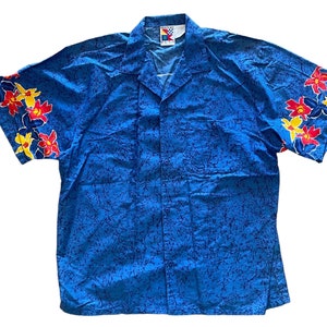 Vintage 80s Men’s Short Sleeve Cotton Hawaiian Print Shirt by Newport Blue Size XL