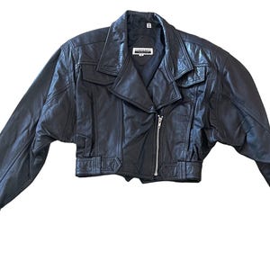 Vintage 80s Black Leather Cropped Jacket by Contempo Casuals Size Medium