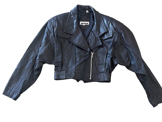 Vintage 80s Black Leather Cropped Jacket by Contempo Casuals