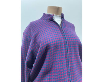 Vintage 80s Purple + Navy Houndstooth Oversized Wool Jacket