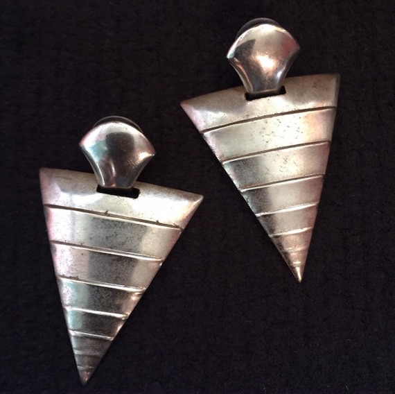 Retro 1980s Metal Geometric Earrings - image 1