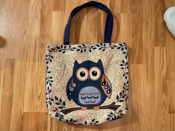 Vintage 1990s Owl Tapestry Tote Bag - image 3