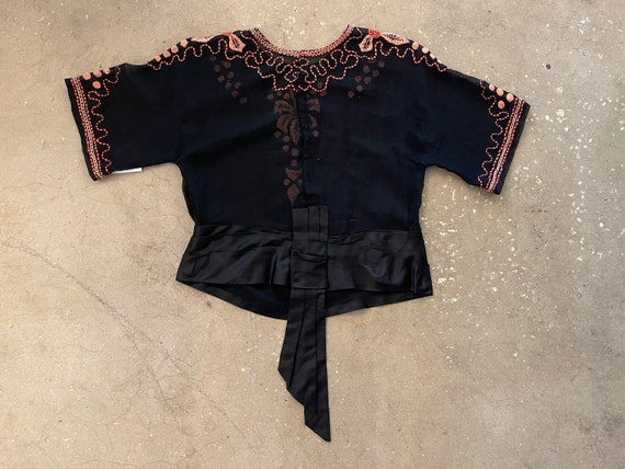 Vintage 50s Sheer Black + Pink Embroidered Top - image 2