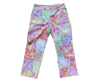 Vintage 90s Lilly Pulitzer Pink Patchwork Capri Pants Size 2