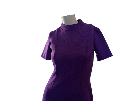 Vintage 60s Purple Mock Neck Short Sleeve Dress - image 2