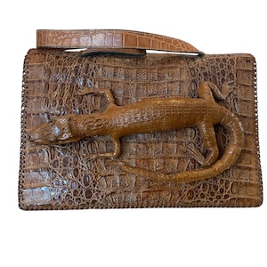 Vintage 1940s Alligator Skin Purse With Taxidermied Baby Alligator