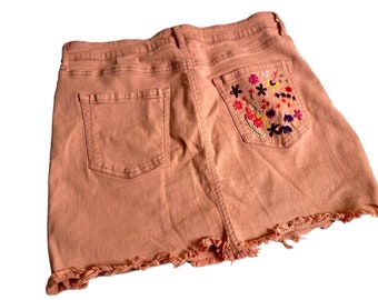 Pink Twill Mini Skirt With Embroidered Pockets