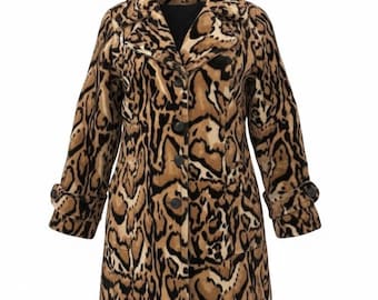 Vintage 1960s Womens Mod Leopard Skin Faux Fur Coat