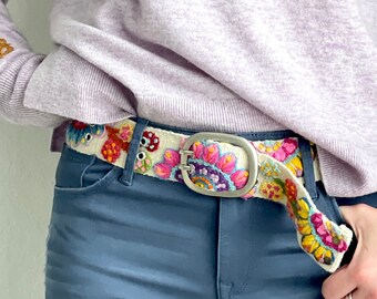 Colorful Peruvian Woven Waist Belt - Bohemian Embroidered Gift for Women.