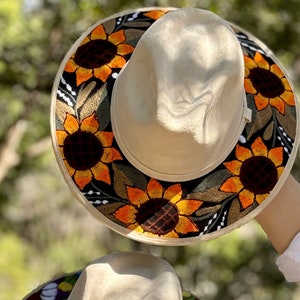 Unique Bohemian Style Mexican Felt Hat with Intricate Embroidered Brim and Floral Designs | Fedora Style.