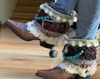 Festival Embellished Leather Western Boots for Unique Cowgirls