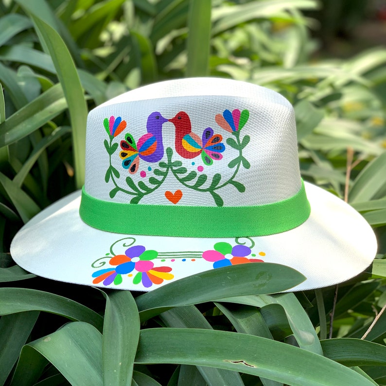 Fedora hat Unique hat Sun Hat Palm hat Decorated hat Otomi hat Hand painted hat Mexican Hat Panama Hat Womens Hat Beach hat.