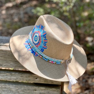 Hand Painted Mexican Hat, Fedora Straw Hat, Beach Hat for Women.