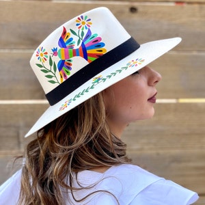 Hand Painted Hat, Mexican Artisan Hat, Painted Fedora Sun Hat. Unique Gifts for Her.