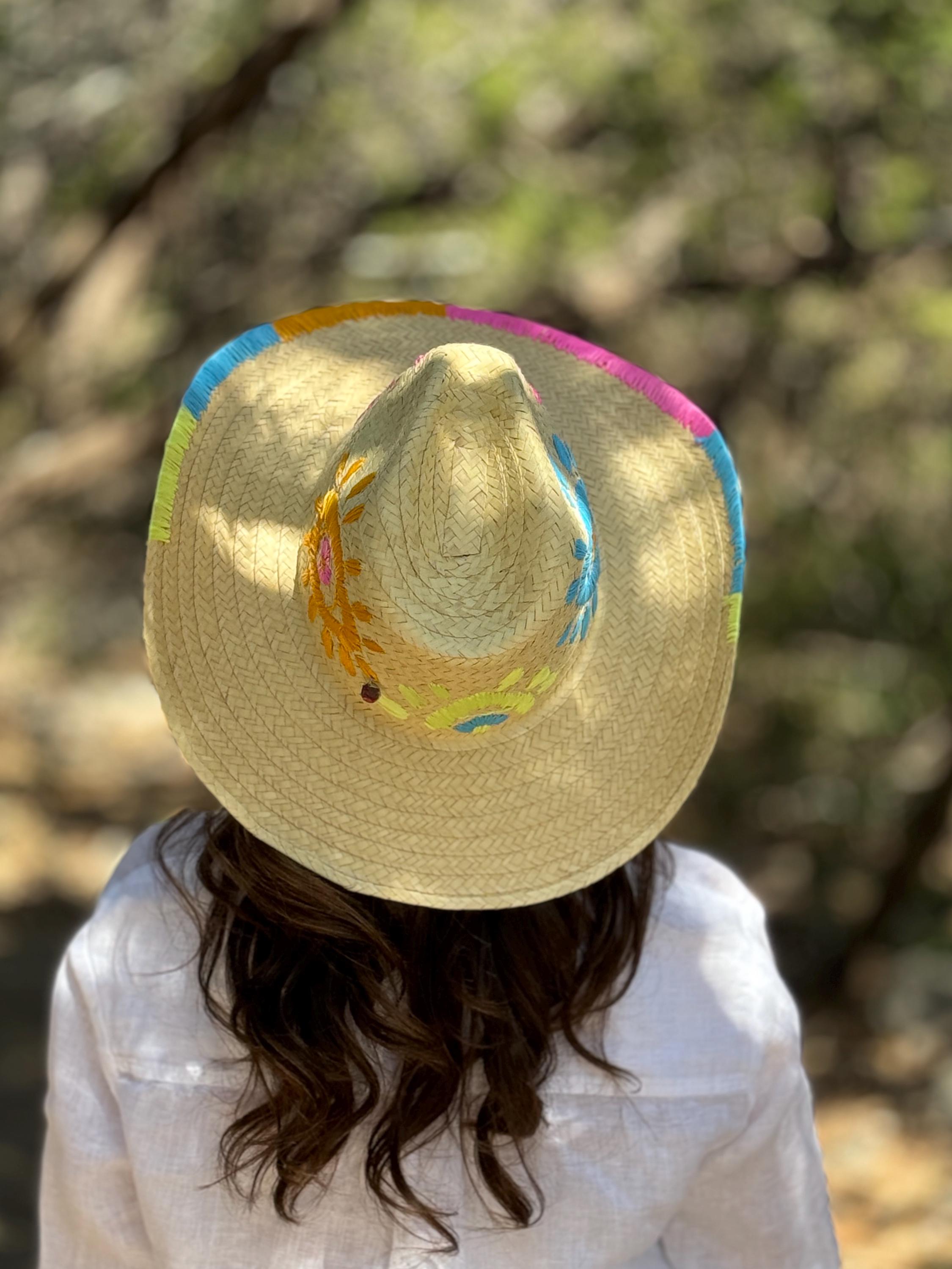Women Sun Hat, Hand Embroidered Straw Hat, Mexican Artisan 