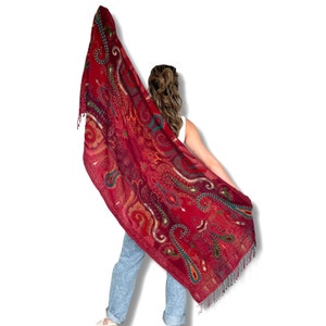 Handcrafted Embroidered Pashmina Shawl, Boiled Wool Wrap for Women - Soft Winter Scarf Gift Idea.