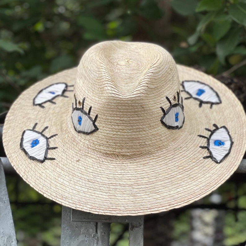 Embroidered Straw Hat, Palm hat, Fedora hat, Decorated hat, Summer hat, Women's Hat, Evil Eye Hat, Mexican Hat, Gifts for Her, Beach Hat. image 2