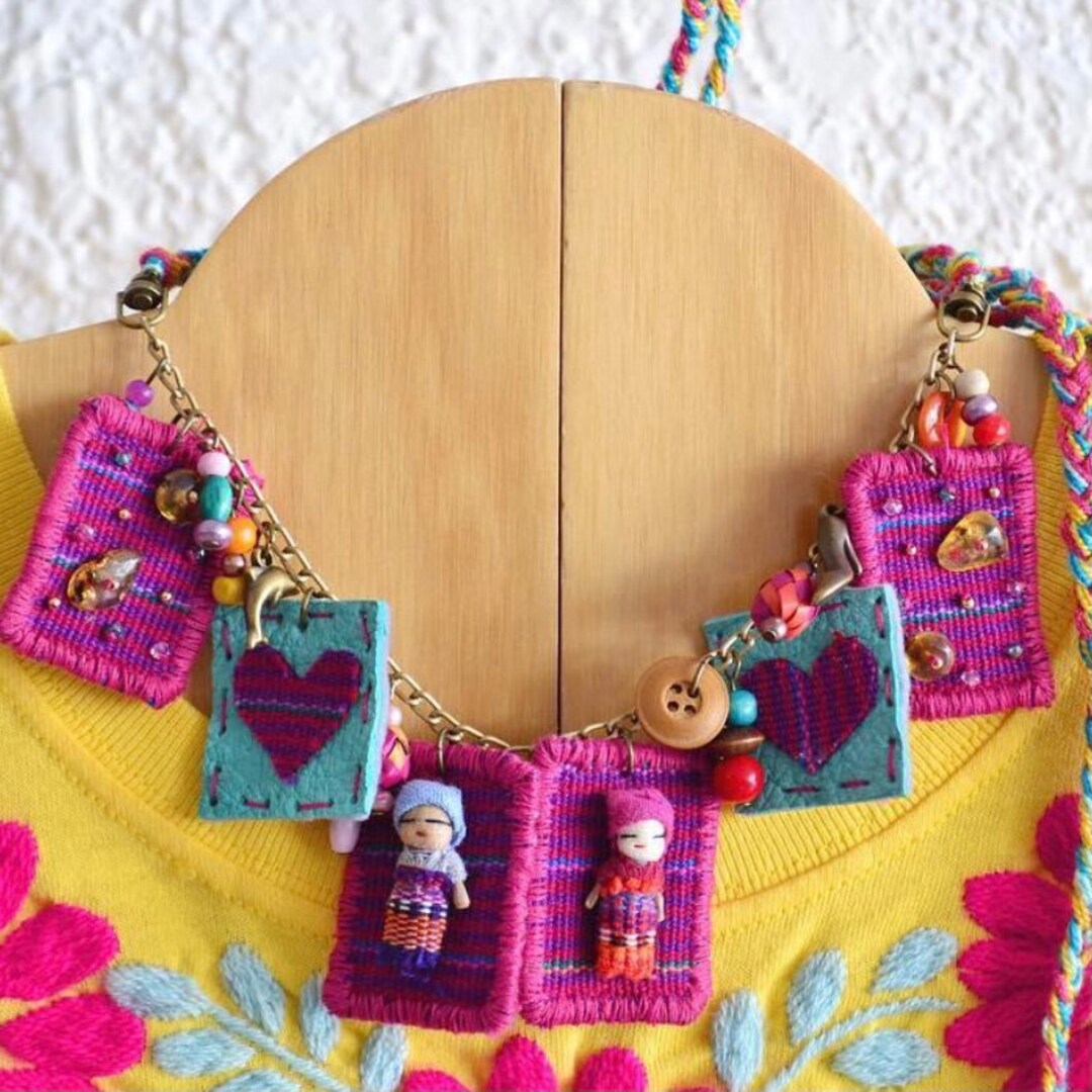 Handmade Beaded Necklace, Hand Painted Necklace, Beaded Necklace for