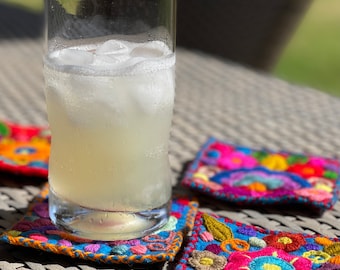 Handmade Embroidered Felt Coasters, Mexican Fiesta Decor